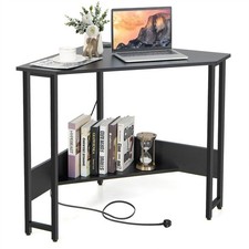 COSTWAY Corner Desk 90-degree Triangle Computer Desk Laptop Desk w/Power Outlet