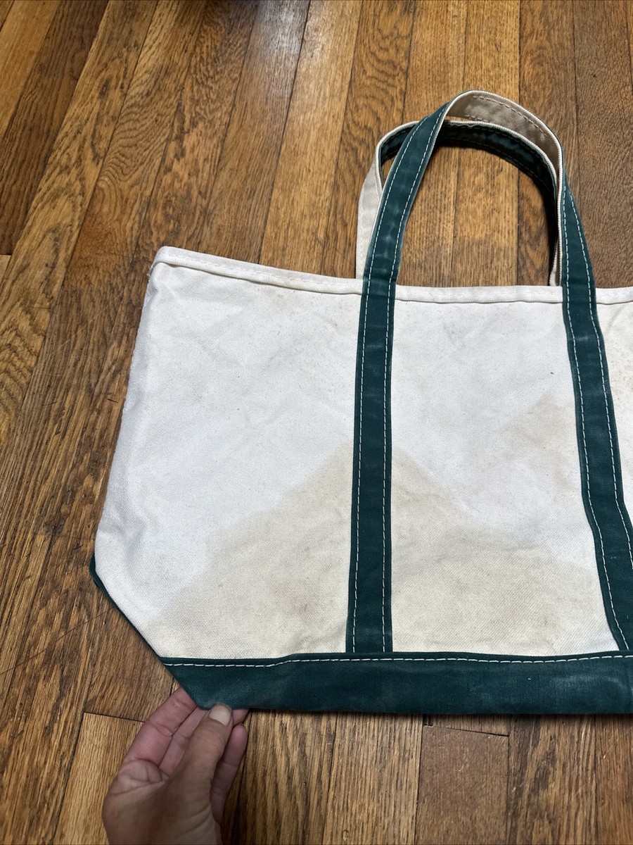 Vintage LL Bean Boat & Tote Canvas Bag Ivory Green Size Large Made