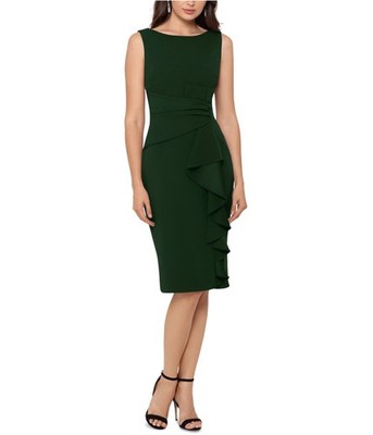 Betsy & Adam Womens Cascade Ruffle Sheath Dress, green, Petite, 4P