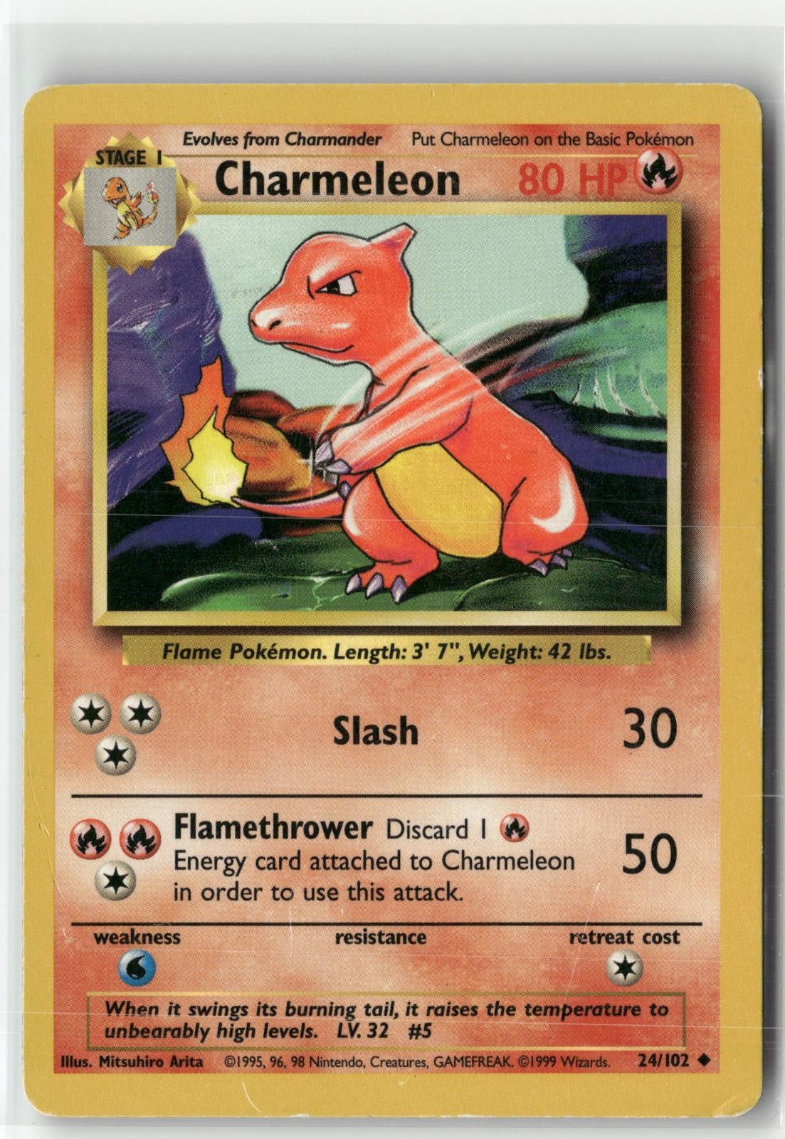 Charmeleon 24/102 Uncommon Moderately Played Base Set Unlimited Pokemon PK-05