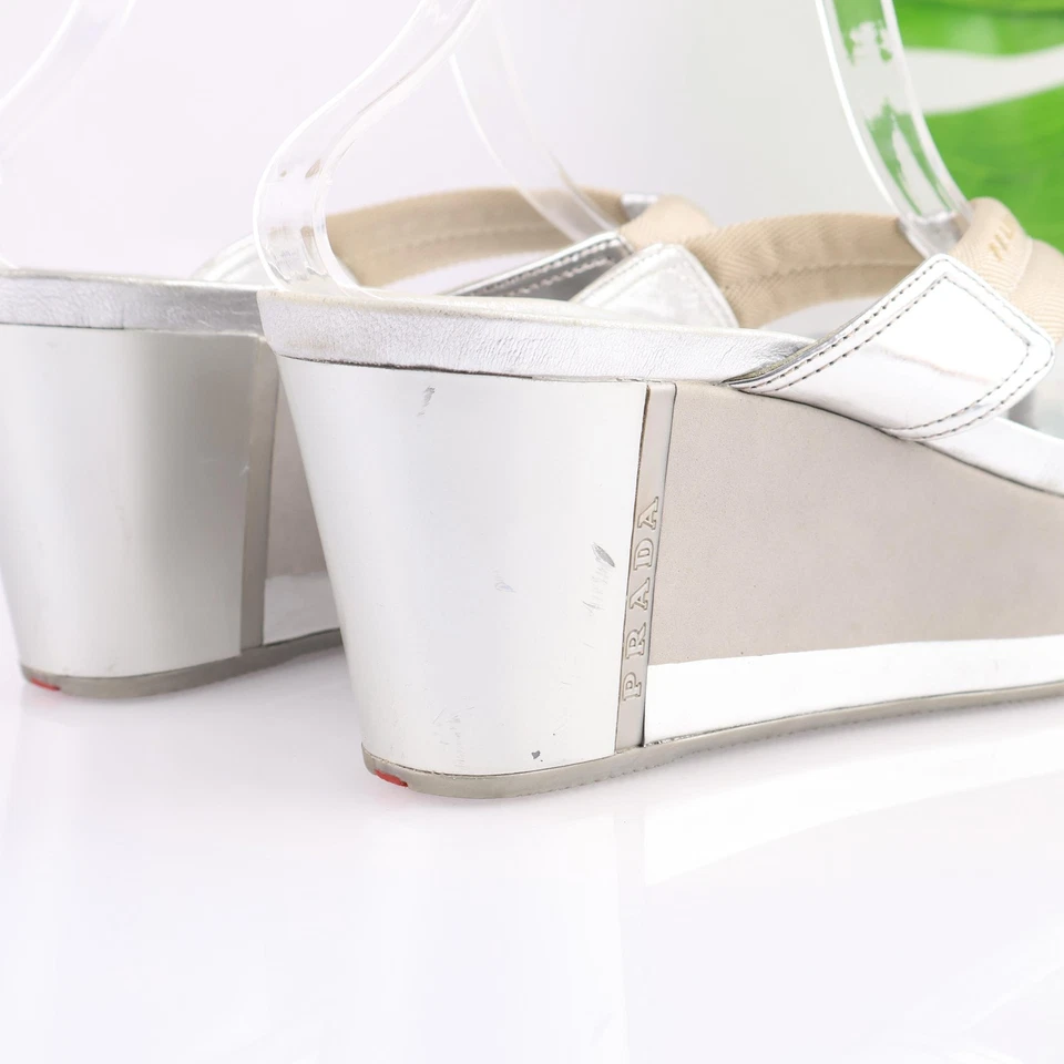 Sandalia mujer Prada talla 39,5 9,5 plateada tanga plataforma cuña mula Y2K línea rosa Foto 4 de 4