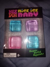 Nee Doh Nice Ice Baby Super Solid Squish Squeeze Toy Cubes 4-Pack