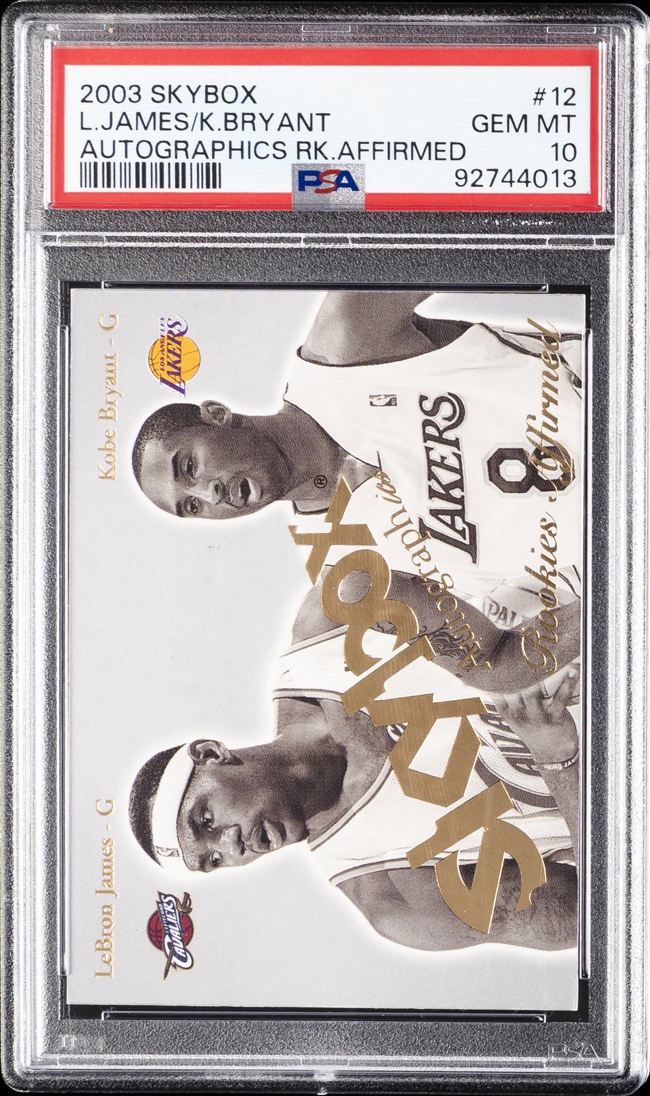 2003 SKYBOX AUTOGRAPHICS AFFIRMED KOBE BRYANT/LEBRON JAMES ROOKIE RC PSA 10
