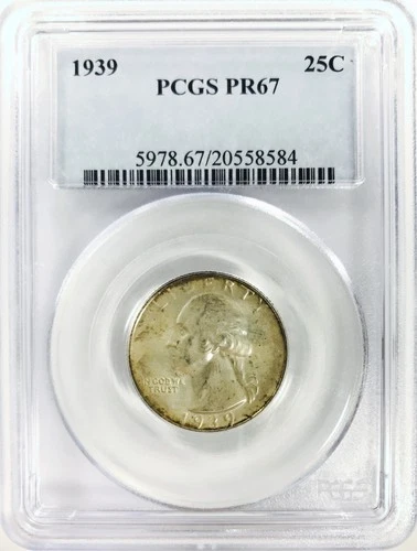 1939 WASHINGTON QUARTER PCGS PR67! RARE HIGH GRADE! MARVELOUS COIN! NR#G3577