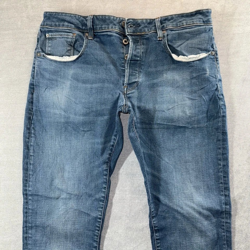 Pantalones de mezclilla G STAR Raw para hombre 36x32 azul 3301 ajustados rectos elásticos botones mosca usados en excelente estado Foto 3 de 4