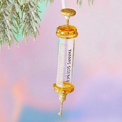 THANKS SCIENCE CHRISTMAS TREE ORNAMENT 5'' Glass Virus Vaccine Immunology Shot
