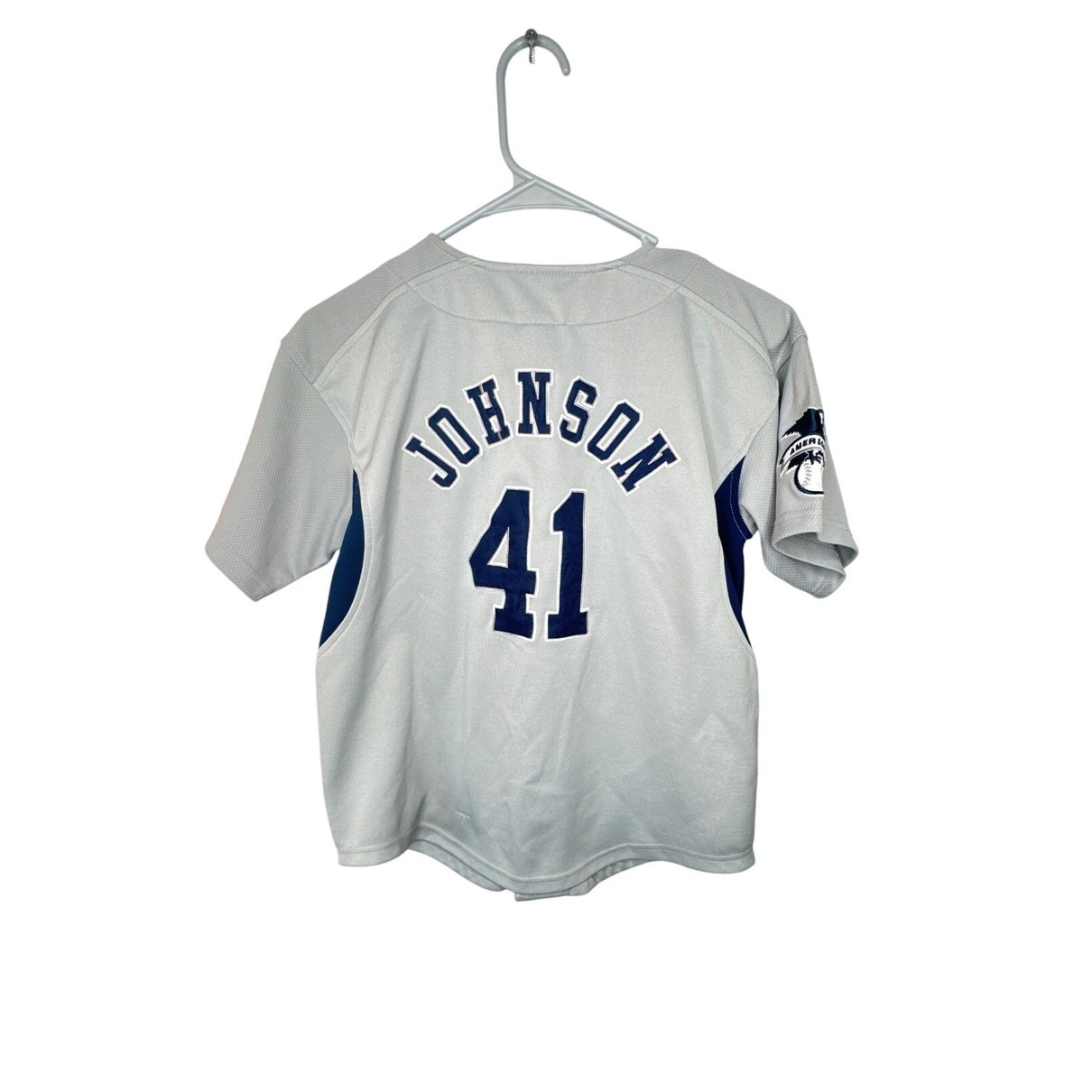 vintage an•an no.41 Nike Yankees Jersey Youth Medium Johnson #41 MLB RN 81917 Button