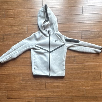Boys Gray Nike Tech Full Zip Hooded Hoodie Sweatshirt Logo Size Large