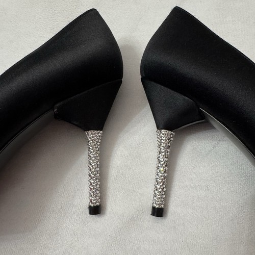 Stuart Weitzman 7.5M Designer Satin Stiletto Rhinestones Black Pumps MW29842 - Picture 7 of 13