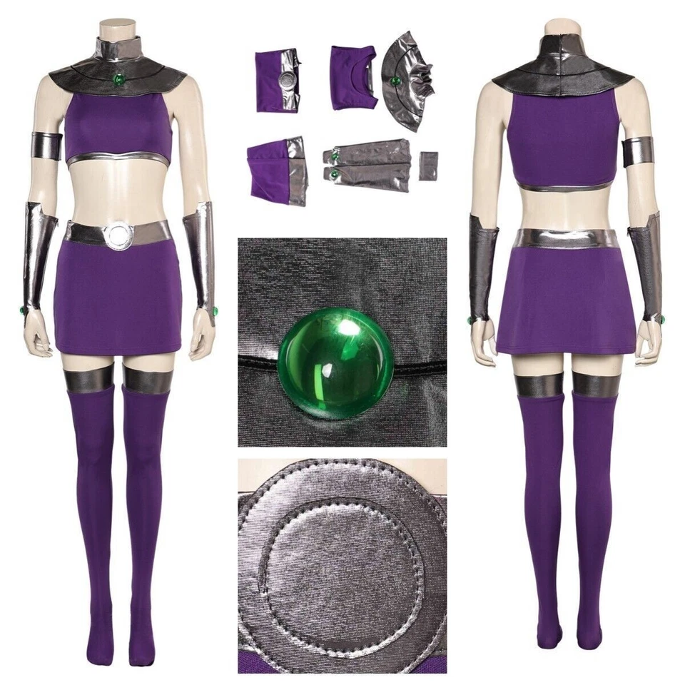 Starfire Cosplay 服装 万圣节 Starfire 紫色半身裙 服装 + 假发全套 — 第 3/4 张图片