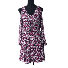Banana Republic Floral Cold Shoulder Dress Navy Pink White V-Neck Size 0B1
