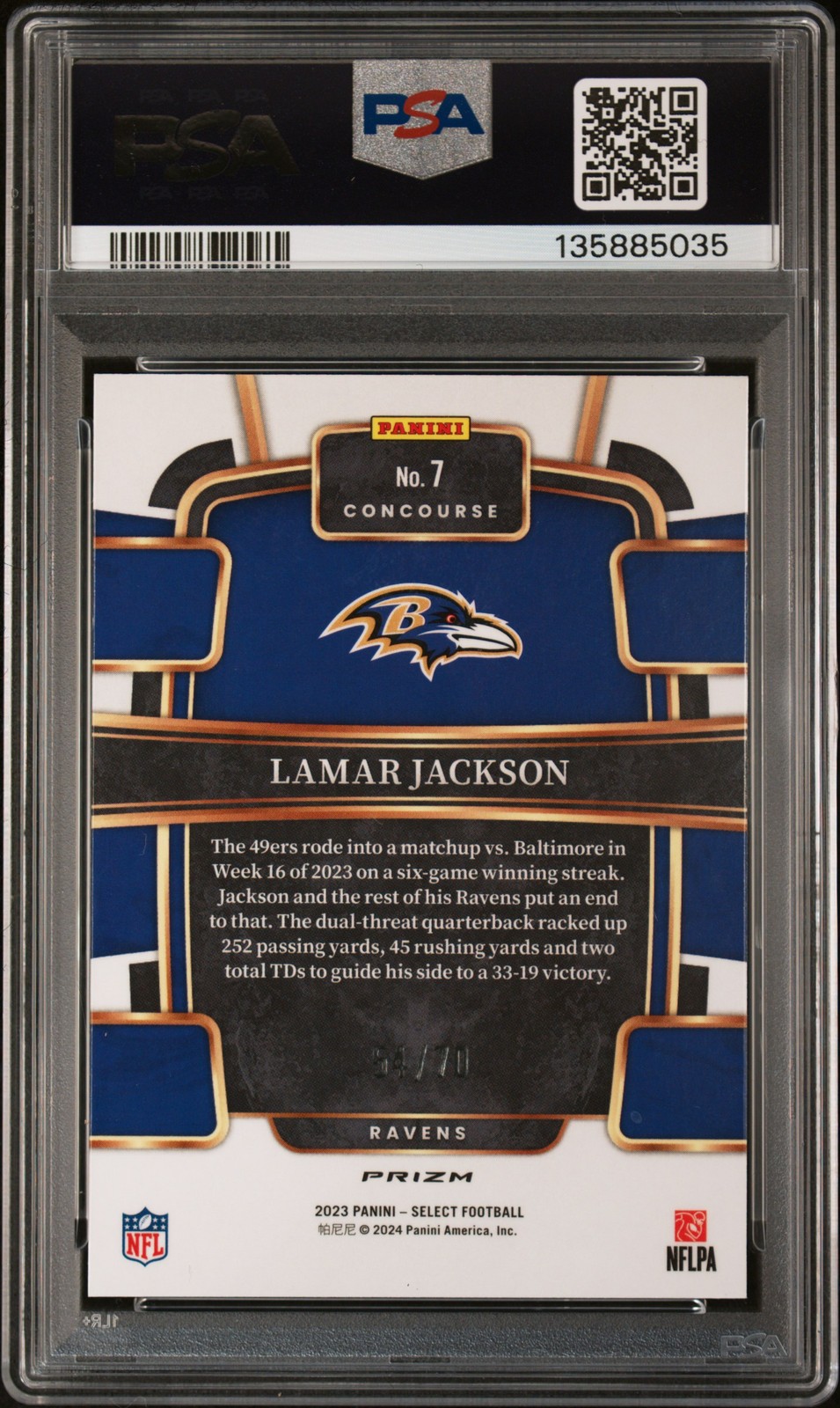 2023 Panini Select #7 Lamar Jackson Dragon Scale Prizm PSA 10 #/70 view 2