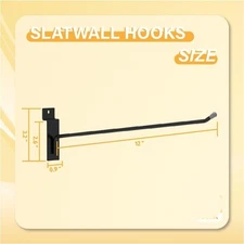 Black Slatwall Hooks 24PC 12 Inch Heavy Duty Slat Wall Hanging & Display Hooks