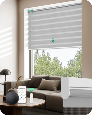 Motorized Zebra Blinds with Remote, Electric Dual-Layer Shades with Dry Battery-