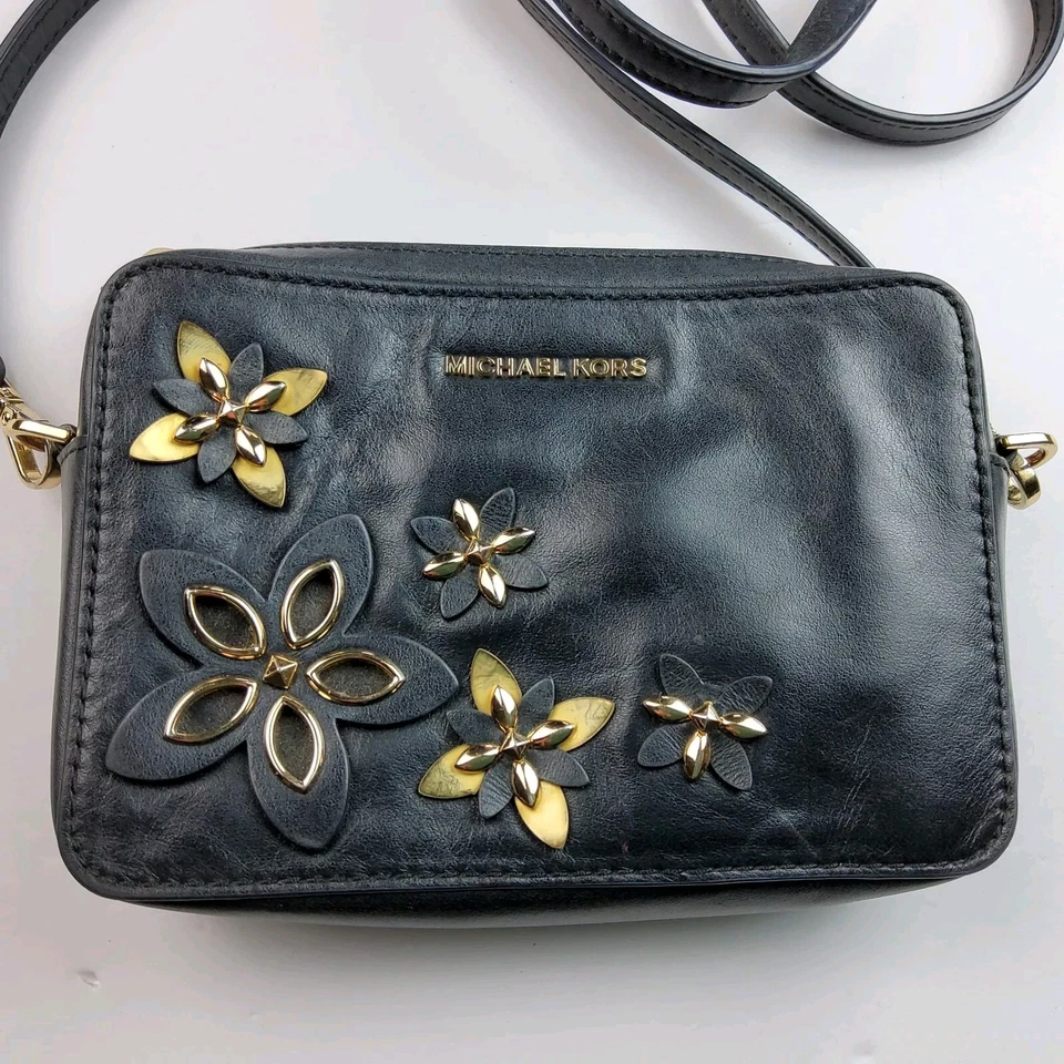 Michael Kors MK Leather Flower Applique Crossbody Shoulder Handbag Purse - Image 2 of 4