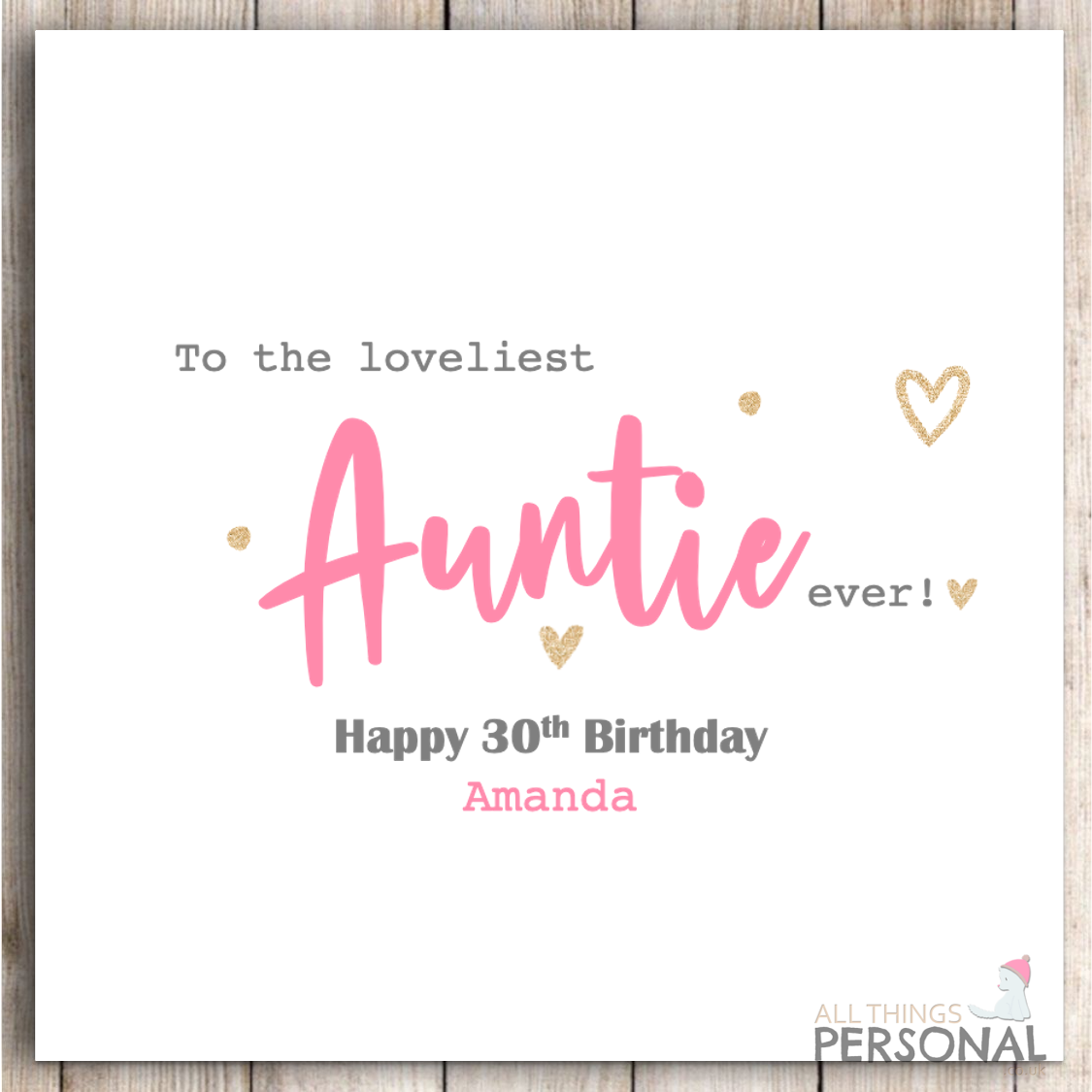 Personalised Auntie Birthday Card Aunt 21st 30th 40th 50th 19th 20th 25th 35th