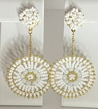 100 HANDMADE ROUND WHITE AND GOLD COLORS STUD DROP EARRINGS