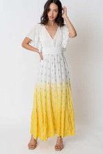 En Creme Flutter Sleeve Dip Dye Maxi Dress