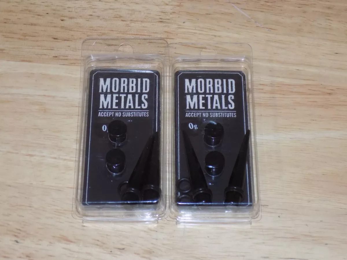 2 PACK Morbid Metals 0g Taper Black Basic with Plug 4ct each earring