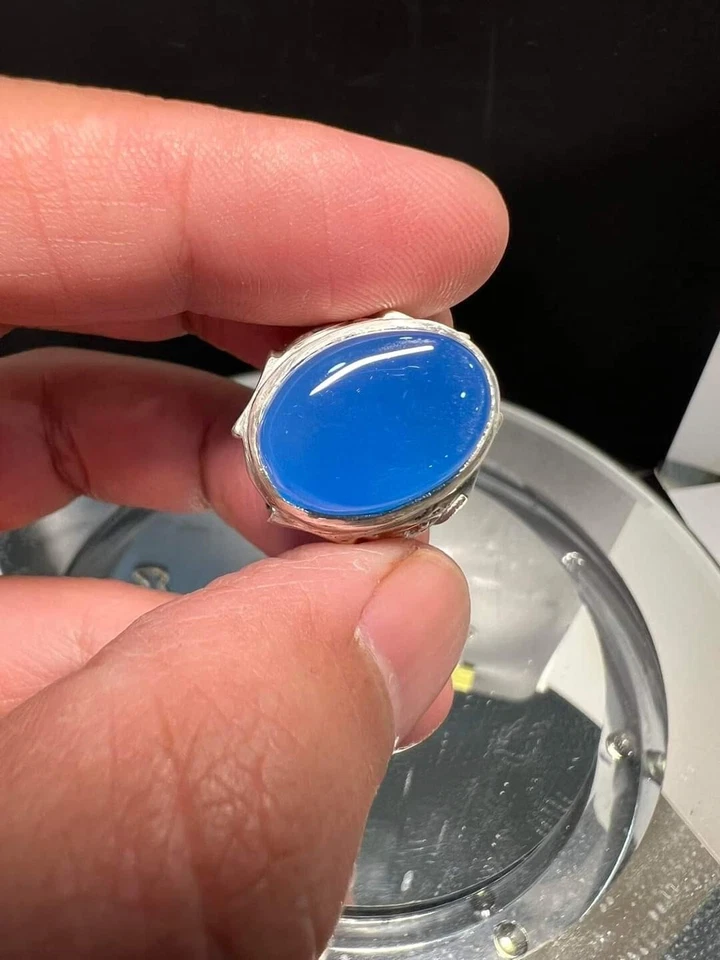 Blue Chalcedony Gemstone 925 Sterling Silver Ring For Men's SR337 - Image 3 of 4
