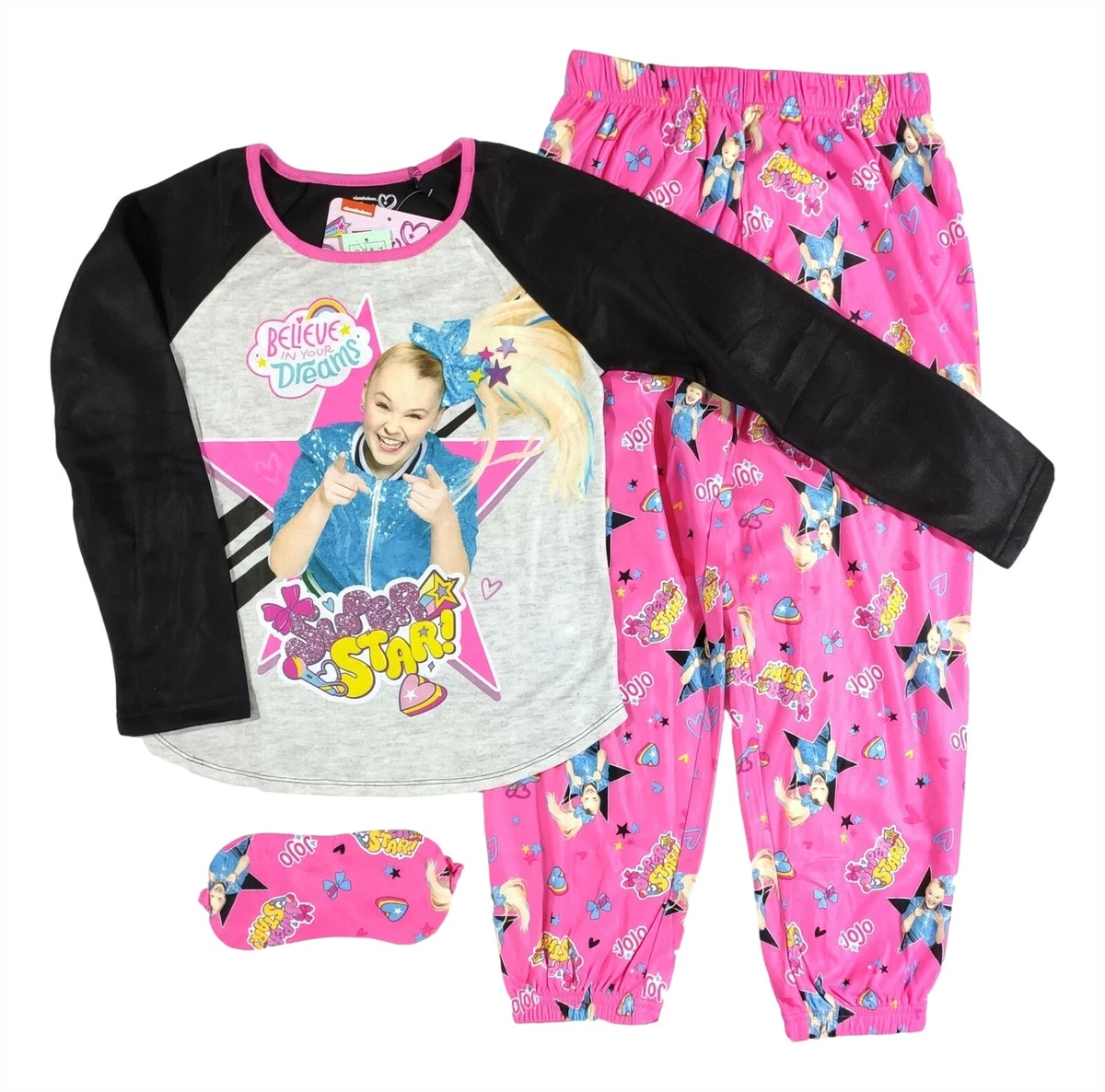 JoJo Siwa Pajamas Girls Medium 7 8 3 Piece Shirt Pant Eyemask Long Sleeve PJ Set