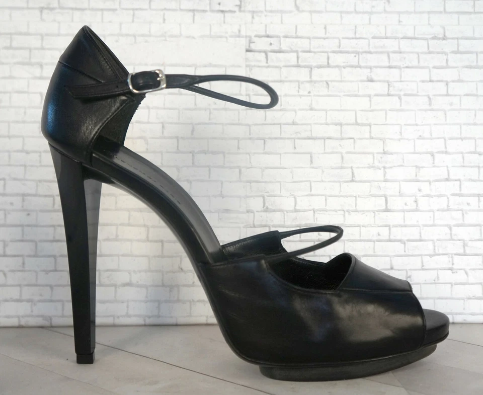 Zapatos de salón BALENCIAGA 41 cuero negro correa al tobillo plataforma punta abierta 10,5 NUEVO Foto 2 de 4