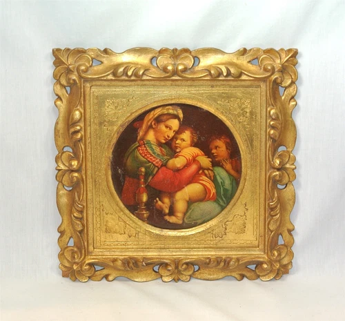 FLORENTINE GILT Italian Wood Toleware FRAME Madonna Della Seggiola by Raffaello