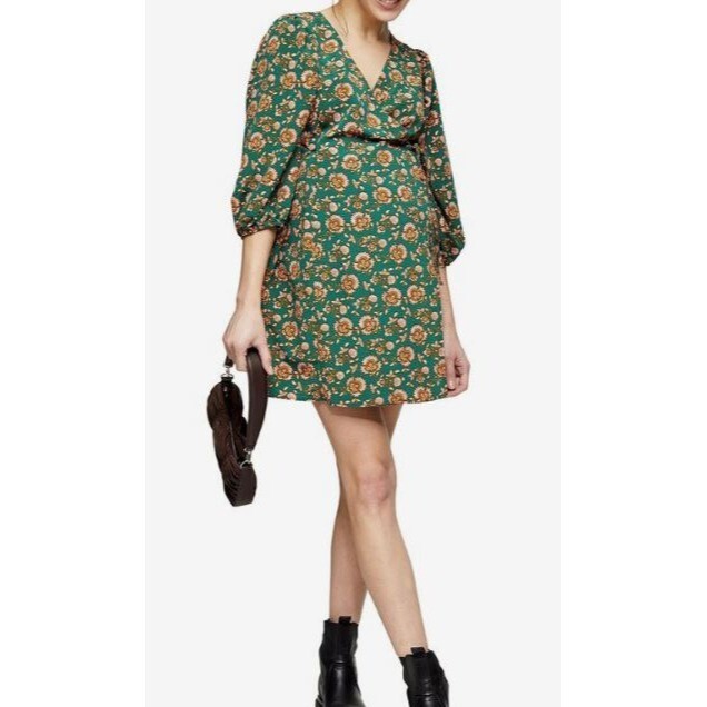NEW! Topshop Willmor Floral Print Maternity Wrap Dress Green Women's Size  10 | eBay