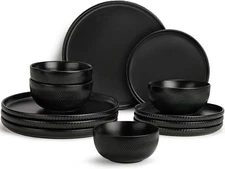 Earthsong Dinnerware Sets for 4, 12-Piece Ceramic Plates and Bowls Set, Dishwash