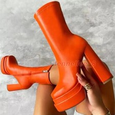 Punk Women's Double Platform Chunky Block Heel Ankle Booties Mid Calf Boots Club