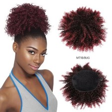 Curly Burgundy Chignon Hairpiece Wrap Updo Hair Extensions with 2 Clips 8Inch