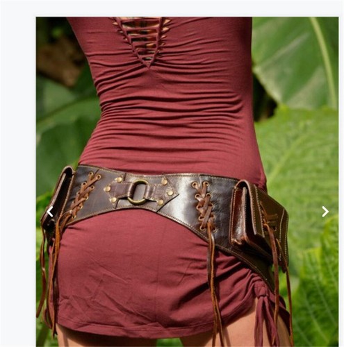 Medieval Steampunk faux Leather Utility Hip Belt Festival Pocket Waist Bag - Picture 4 of 10