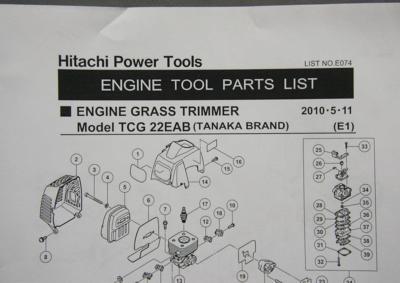 Hitachi Engine Grass Trimmer Tool Illustr Parts List Mod TCG 22EAB