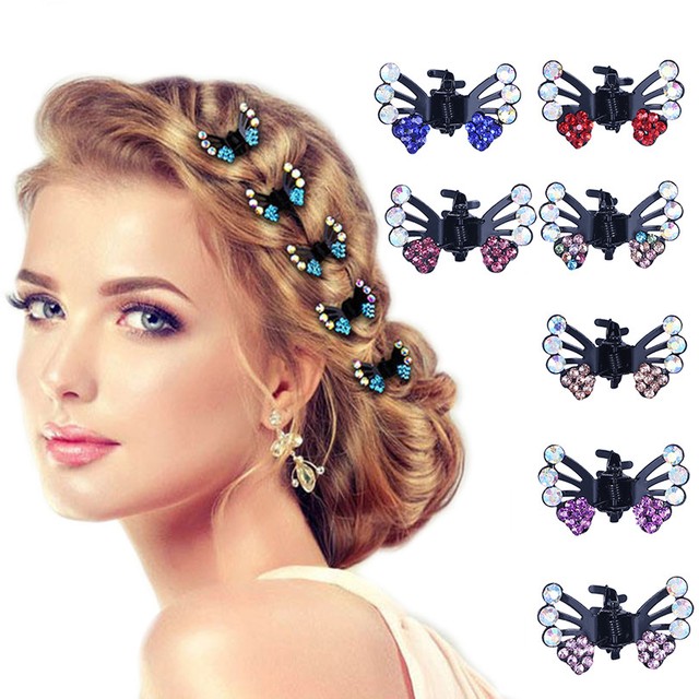 6pcs Bridal Mini Hair Clips Clamp Butterfly Claw Diamante Crystal Prom