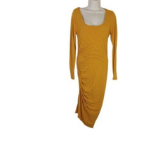 Anthropologie Womens Midi T-Shirt Dress Mustard Yellow Ruched Petite S New