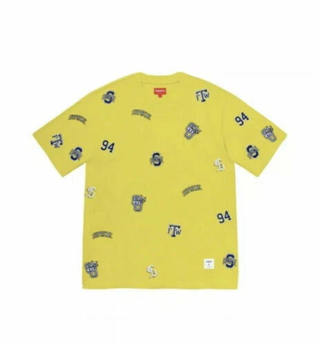 Haut tee shirt homme Supreme UNIVERSITY MANCHES COURTES JAUNE VIF NEUF AVEC ÉTIQUETTE TAILLE XL