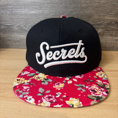 Secrets Hat Cap Snap Back Black Floral Outdoors