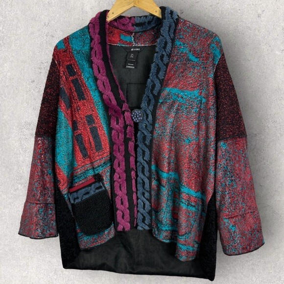 Ali Miles Patchwork Mixed Media Shacket Sweater J… - image 5