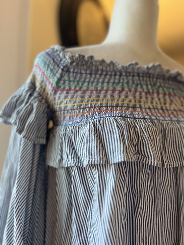 Vintage Havana flirty Striped smocked off the shoulder Boho S - Picture 5 of 14