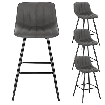 EUGAD 4er Set Barhocker Tresenhocker Barstuhl Samt Hocker mit Fußstüzung Grau
