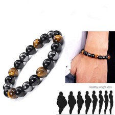 Energy Healing Stretch Bracelet Natural Stone Hematite Tiger Eye for Men Women