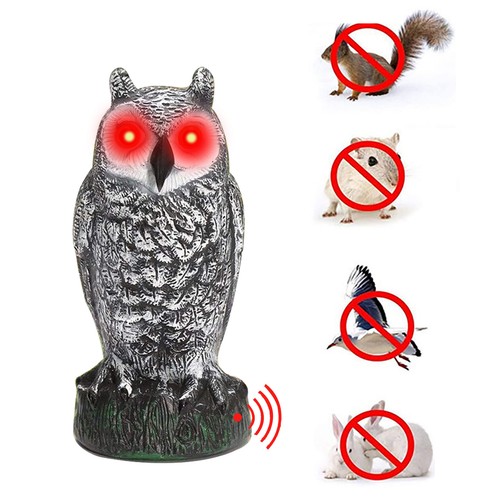 Realistic Owl Decoy w/ Sound & Lighting Eyes Outdoor Garden Repellent Bird Scare - Picture 10 of 14