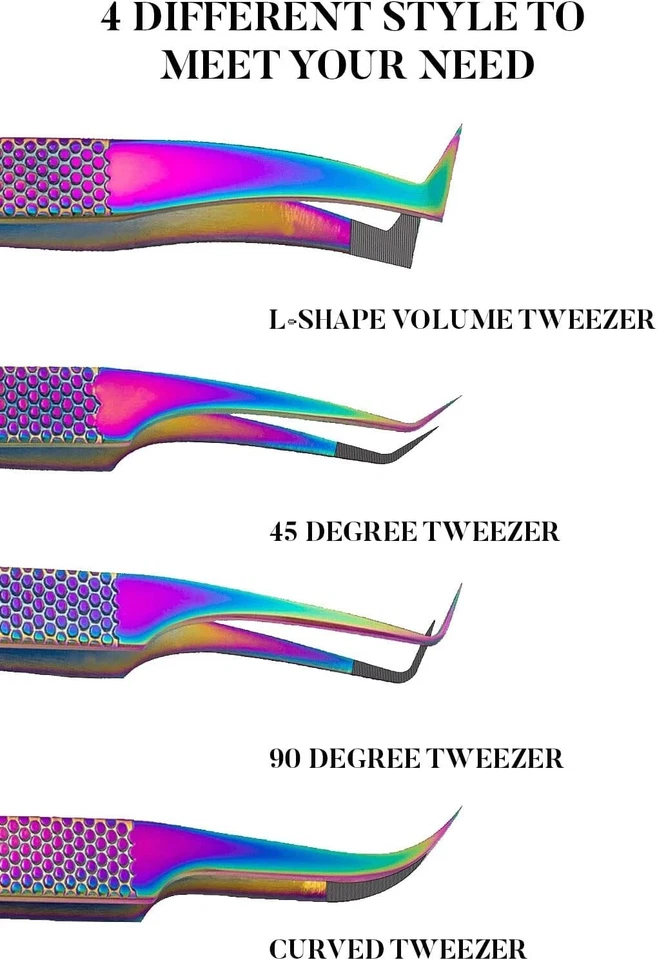 Fiber Tip Lash Tweezers- Pack of 4 Eyelash Extension Tweezers Professional - Image 2 of 4