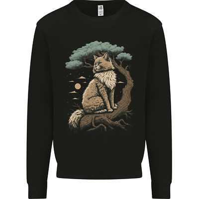 A Moon Cat Sitting on a Tree Fantasy Herren Sweatshirt Pullover