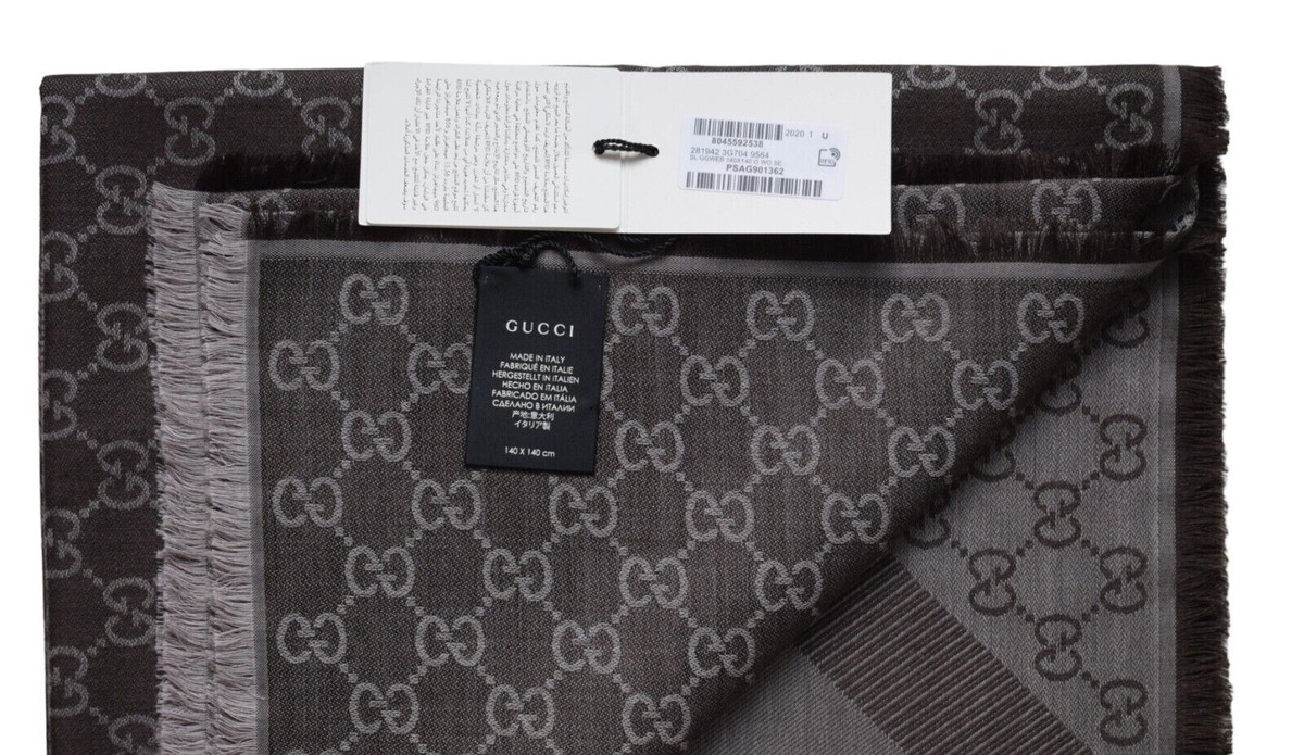 GUCCI Sciarpa Scialle 140x140 Nuovo marrone 80% lana, 20% seta