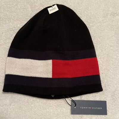 NWT Tommy Hilfiger Beanie Tommy Hilfiger Black Knit Cuff Beanie Skull Cap Adult One  main image 2