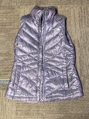 The North Face Womens Small 550 Fill Goose Down Purple Puffer Vest Broken Zipper