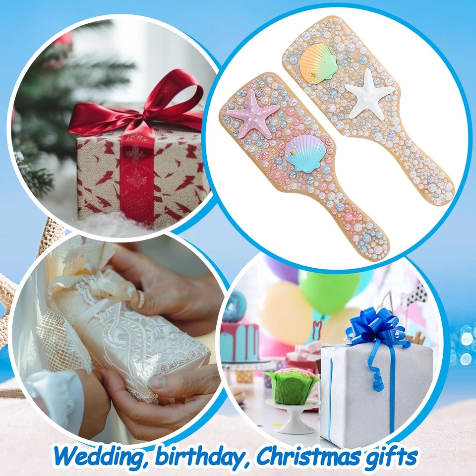 Juego de 3 cepillos de madera hágalo usted mismo para decorar su propio cepillo de pelo con perla marina... Foto 4 de 4