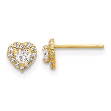 14K Yellow Gold Heart Cut Cubic Zirconia Heart Shape Stud Earrings 0.41gm