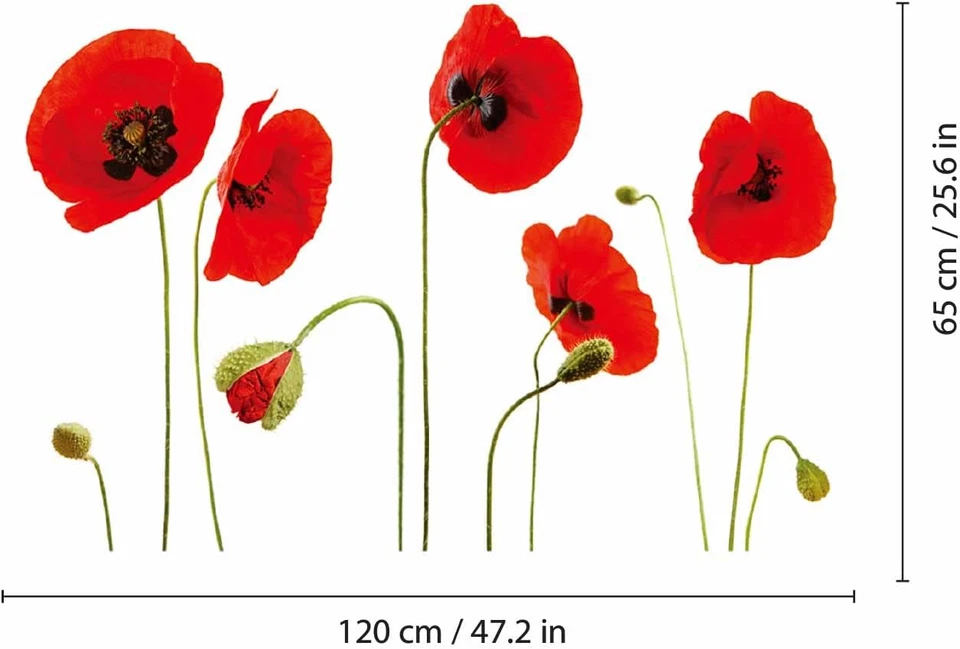 Adesivi Murali Papaveri Rossi, PVC, Multicolore, 13 X 33 X 3 Cm - Immagine 4 di 4